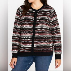 Croft & Barrow Ladies Red Black Cardigan Button Sweater Fair Isle. Size Large
